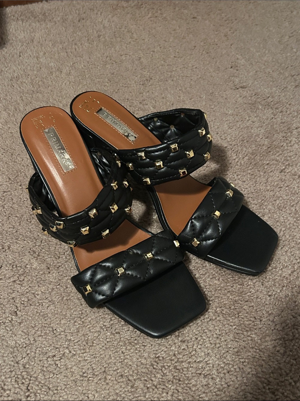 Primark Black and Gold Stud Block Heels